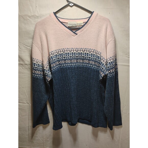 Vintage Pink/Blue Womens Sweater Basic Editions Plus 1 XL Long Sleeve V neck - Picture 1 of 16